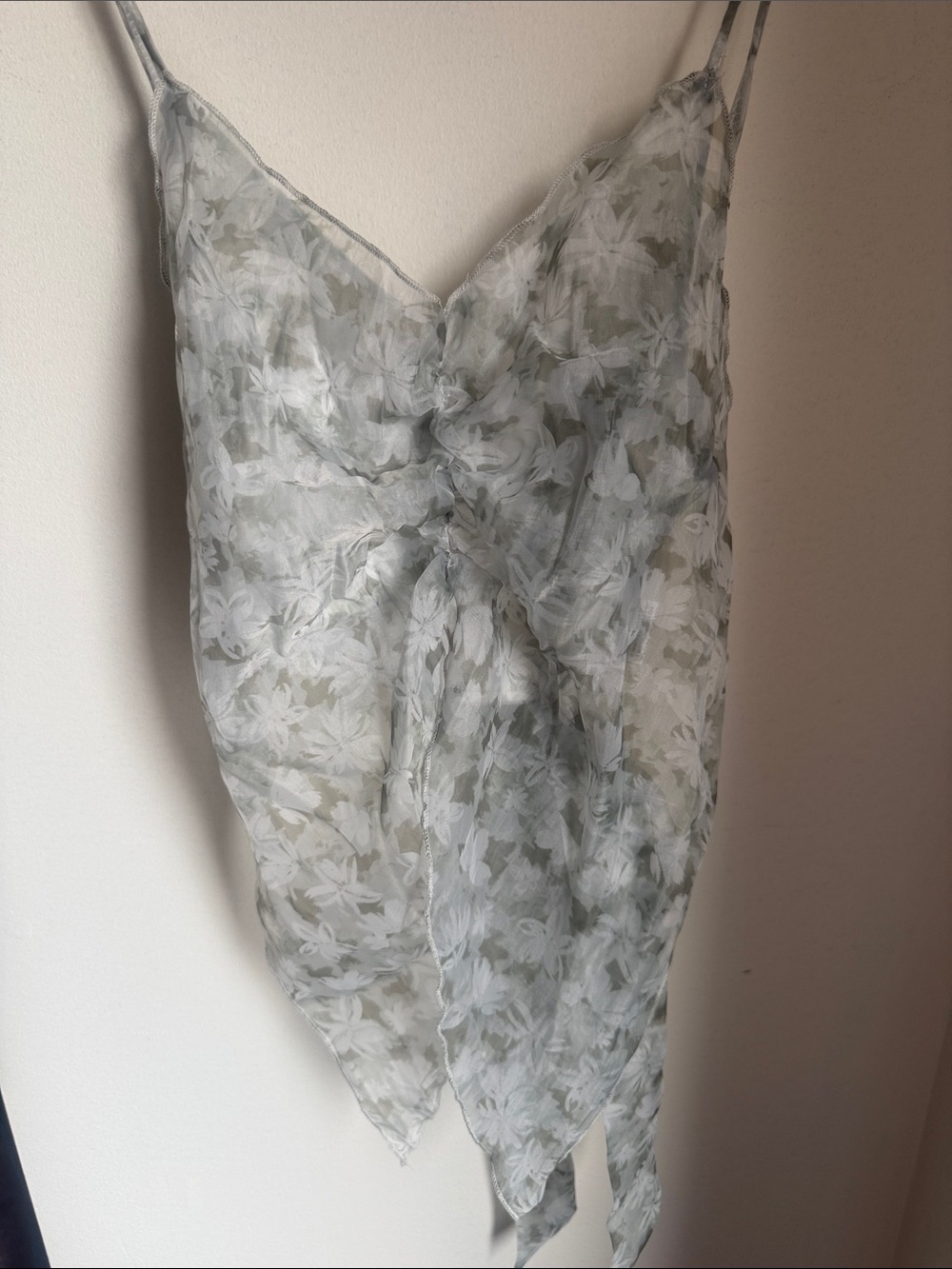 Floral Chiffon Tie Front Cami Top Medium Sheer V-Neck Ruffle Tank